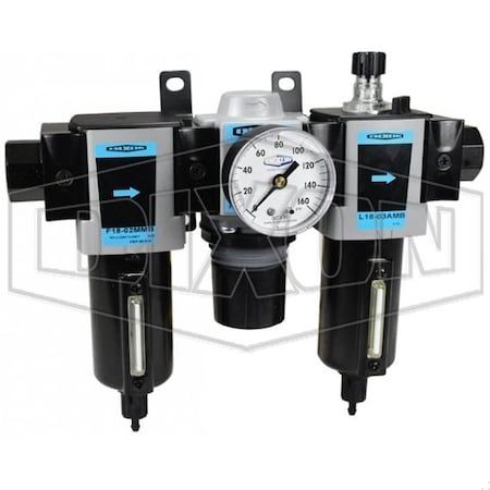 Dixon Wilkerson by Compact Combination Unit with Sight Glass, 1/2 in NPT/BSPP-G Port, 160 SCFM Flow Rate C18-04MMB